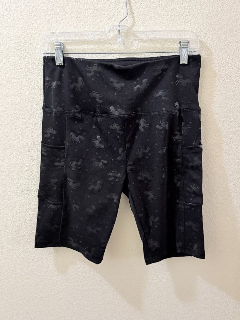Unicorn & Star Print High Waisted Bike Shorts w/Pockets